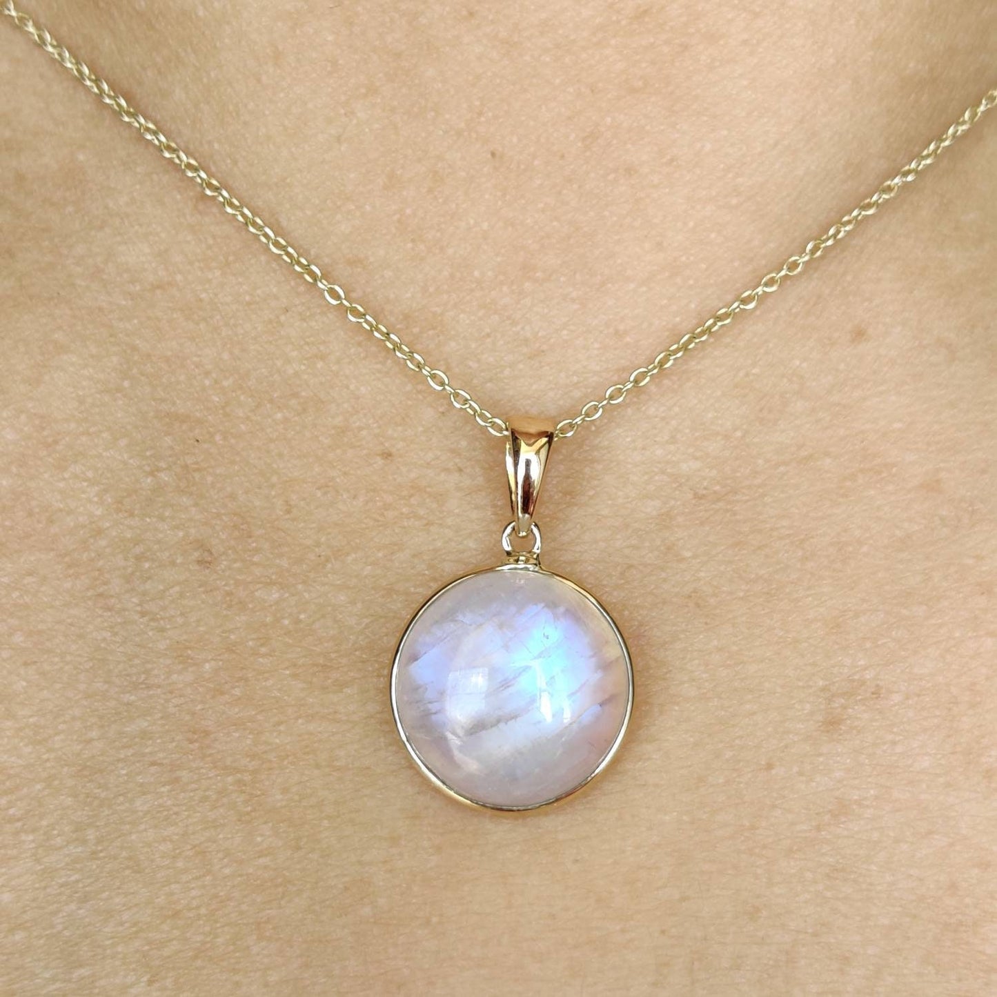 Natural Rainbow Moonstone Pendant, 14K Solid Yellow Gold Pendant, June Birthstone Pendant, Bezel Pendant, Moonstone Jewelry, Christmas Gift