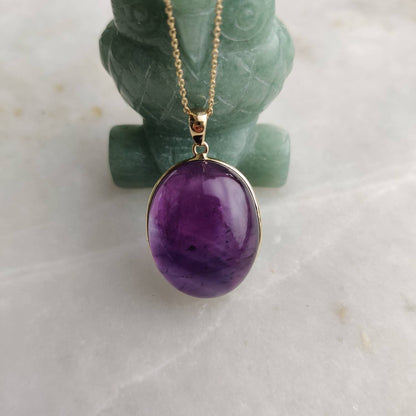 Natural Purple Amethyst Pendant, 14K Solid Gold Purple Amethyst Pendant, Solid Gold Oval Bezel Pendant, February Birthstone, Christmas Gift