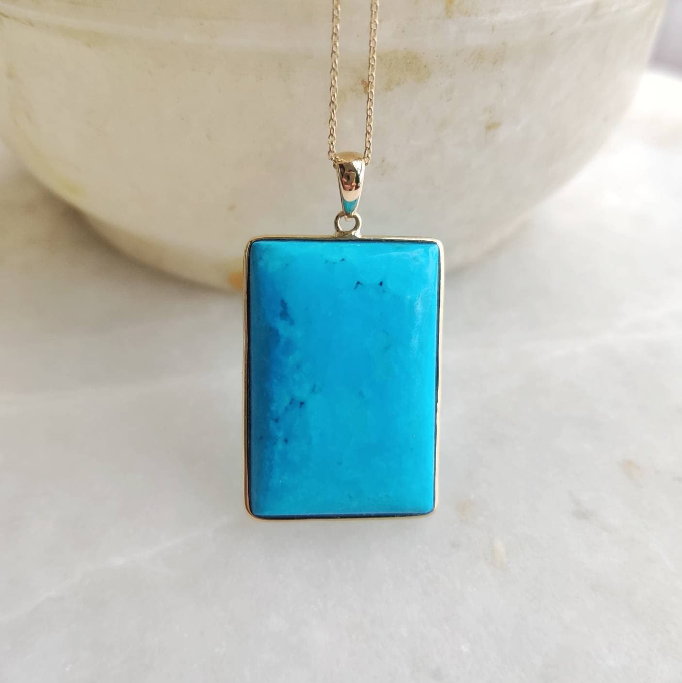 Natural Arizona Turquoise Pendant, 14K Solid Gold Sleeping Beauty Turquoise Pendant , December Birthstone, Turquoise Gold Jewelry,