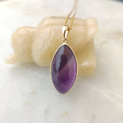 Natural Purple Amethyst Pendant, 14K Solid Gold Purple Amethyst Pendant, Solid Gold Bezel Pendant, February Birthstone, Christmas Gift