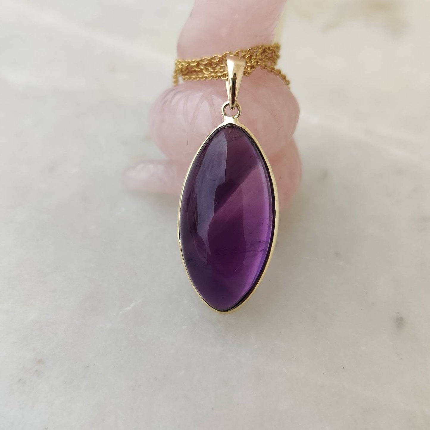 Natural Purple Amethyst Pendant, 14K Solid Gold Purple Amethyst Pendant, Solid Gold Bezel Pendant, February Birthstone, Christmas Gift