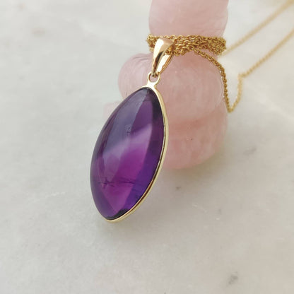 Natural Purple Amethyst Pendant, 14K Solid Gold Purple Amethyst Pendant, Solid Gold Bezel Pendant, February Birthstone, Christmas Gift