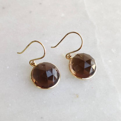 Natural Smoky Quartz Earrings, 14K Solid Yellow Gold Earrings, June Birthstone Earrings, Quartz Drop Earrings, Christmas Present