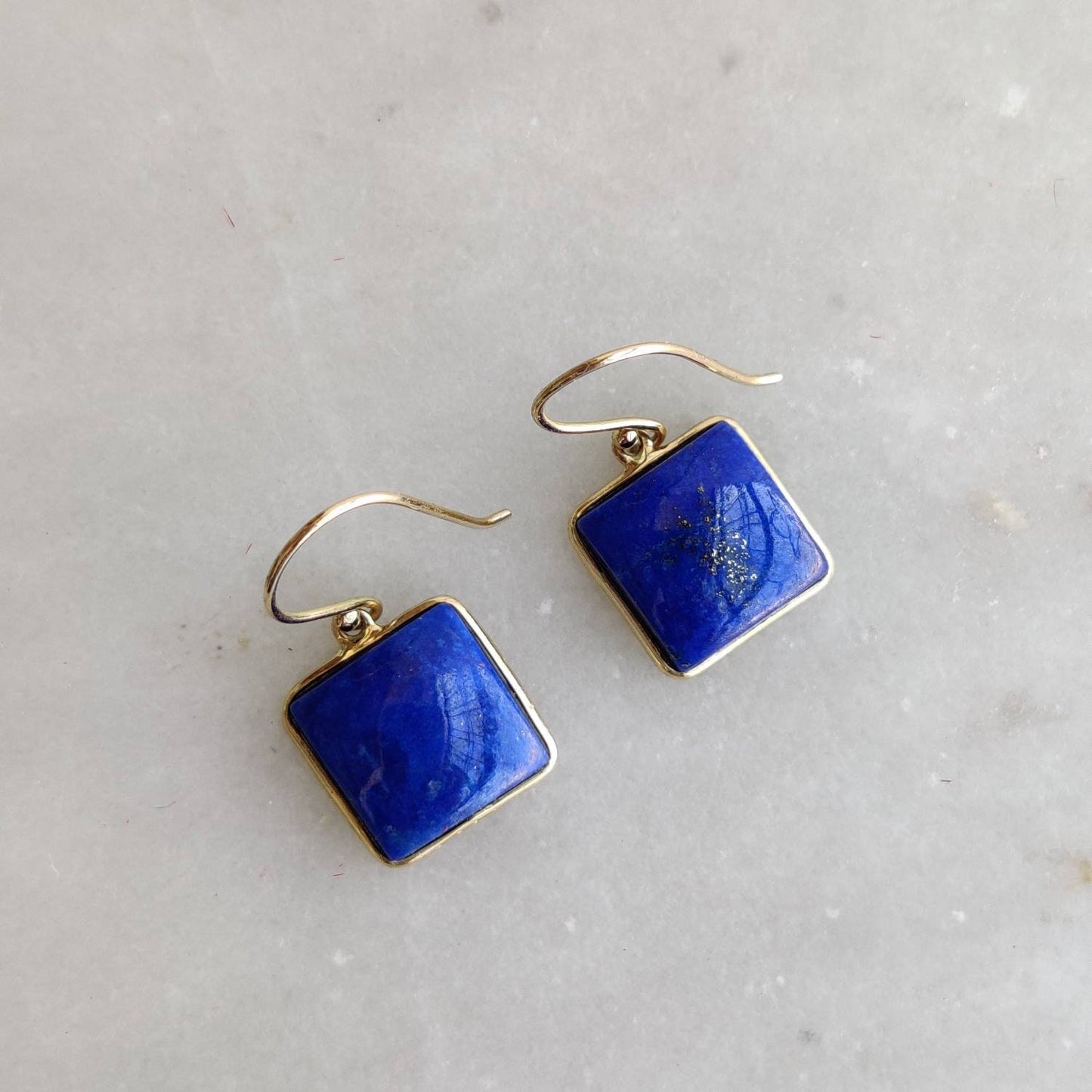 Natural Lapis Lazuli Earrings, 14K Solid Yellow Gold Earrings, Bezel Set Earrings, September Birthstone Drop Earrings, Christmas Present