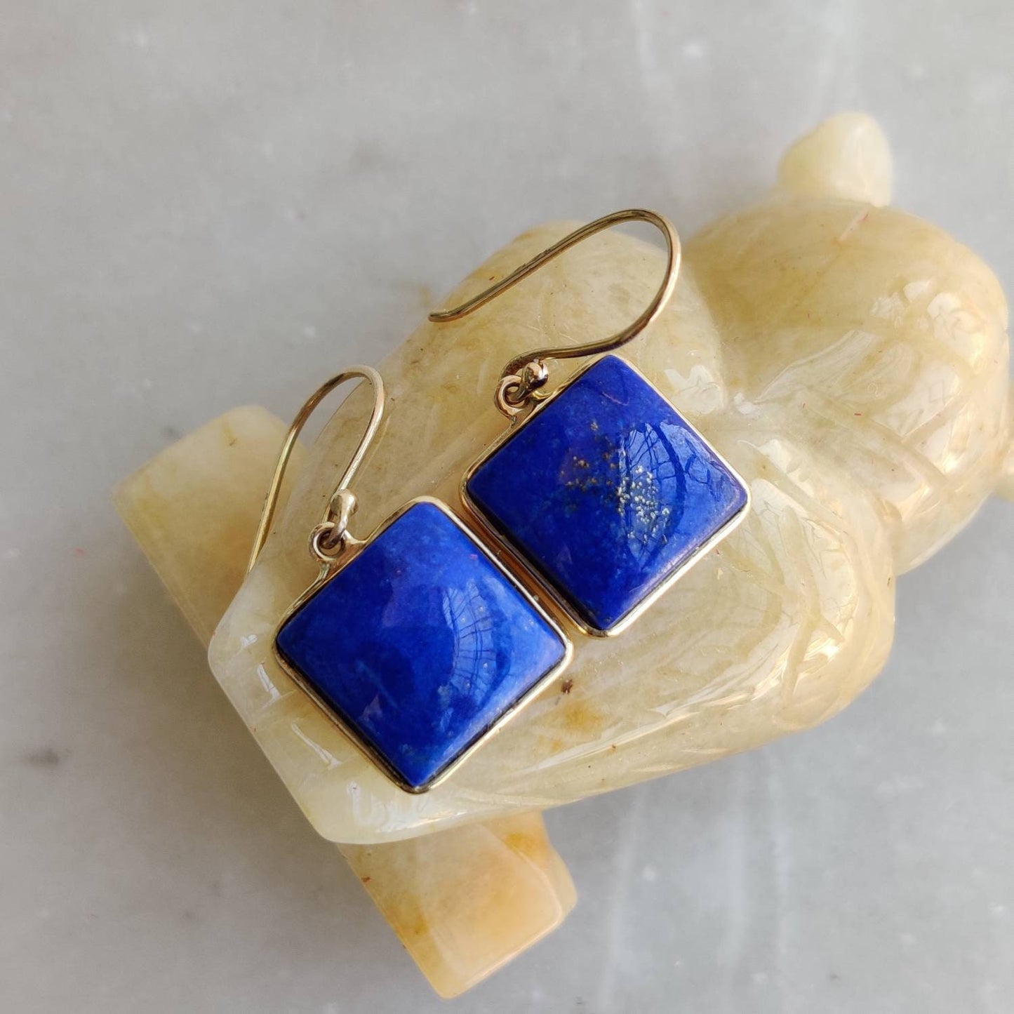 Natural Lapis Lazuli Earrings, 14K Solid Yellow Gold Earrings, Bezel Set Earrings, September Birthstone Drop Earrings, Christmas Present