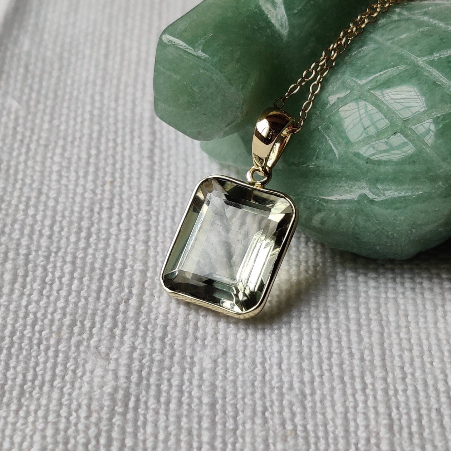 Natural Green Amethyst Pendant, 14K Solid Yellow Gold Pendant, February Birthstone Pendant, Green Amethyst Jewelry, Christmas Present