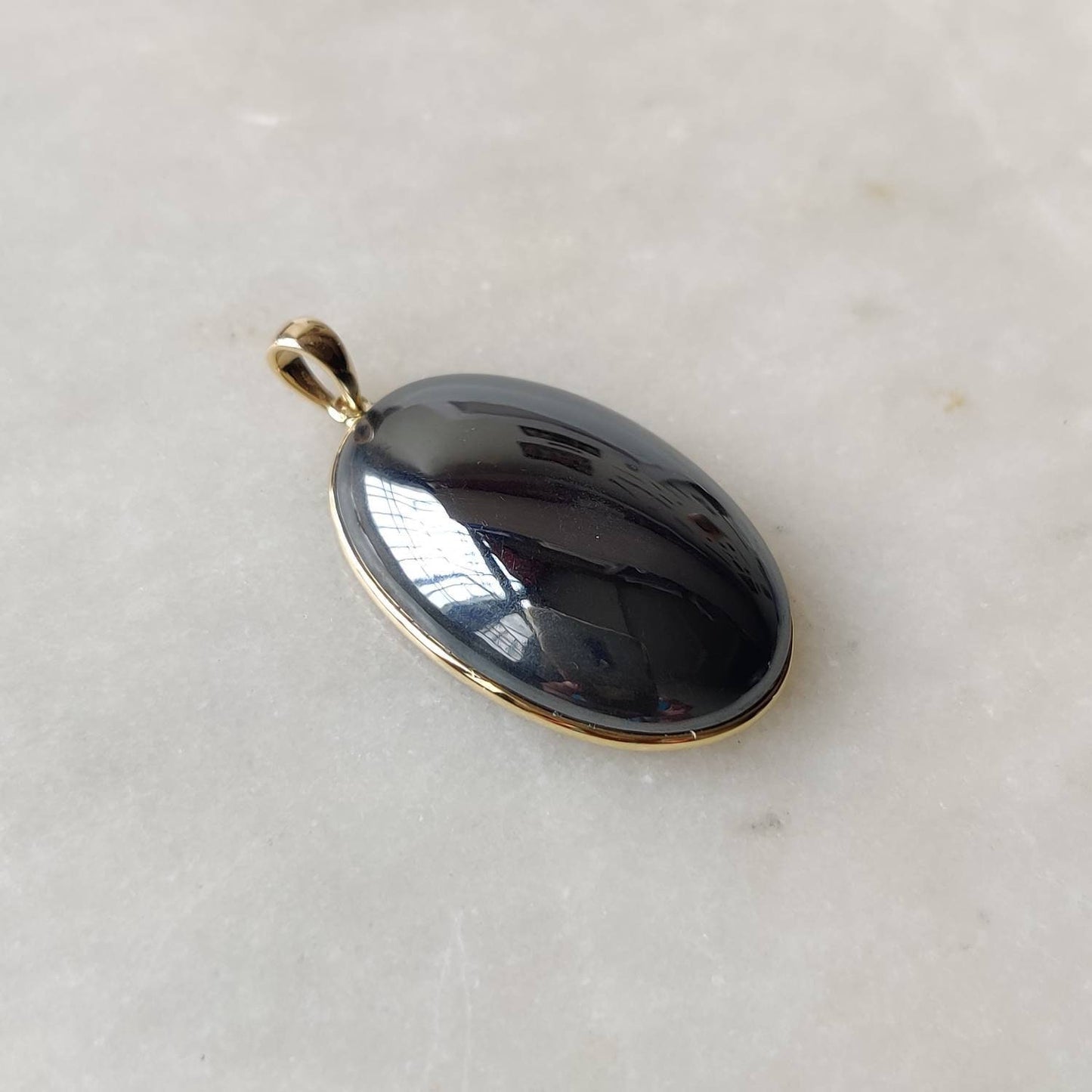 Natural Hematite Pendant, 14K Solid Gold Hematite Pendant, Solid Gold Pendant Necklace, December Birthstone, Christmas Gift, Bezel Pendant