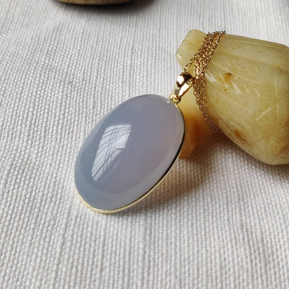 Natural Blue Chalcedony Pendant, 14K Solid Gold Chalcedony Pendant, Solid Gold Chalcedony Pendant Necklace, March Birthstone, Christmas Gift