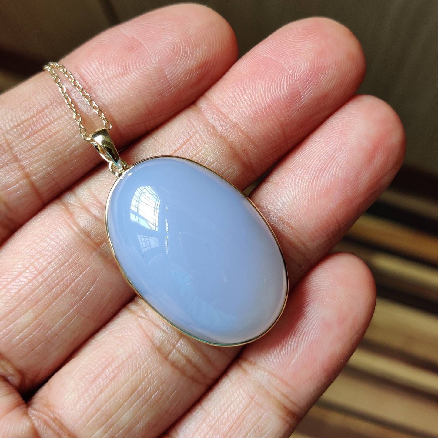 Natural Blue Chalcedony Pendant, 14K Solid Gold Chalcedony Pendant, Solid Gold Chalcedony Pendant Necklace, March Birthstone, Christmas Gift