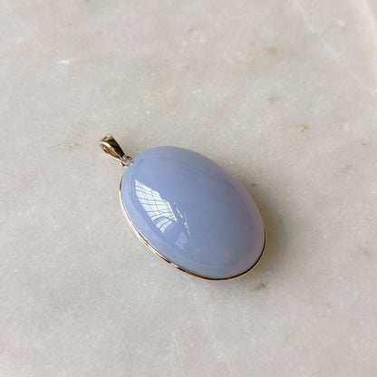 Natural Blue Chalcedony Pendant, 14K Solid Gold Chalcedony Pendant, Solid Gold Chalcedony Pendant Necklace, March Birthstone, Christmas Gift