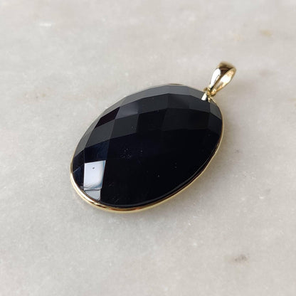 Natural Black Onyx Pendant, 14K Solid Yellow Gold Black Onyx Pendant, December Birthstone, Christmas Gift, Bezel Pendant, Onyx Jewelry