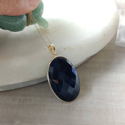 Natural Black Onyx Pendant, 14K Solid Yellow Gold Black Onyx Pendant, December Birthstone, Christmas Gift, Bezel Pendant, Onyx Jewelry