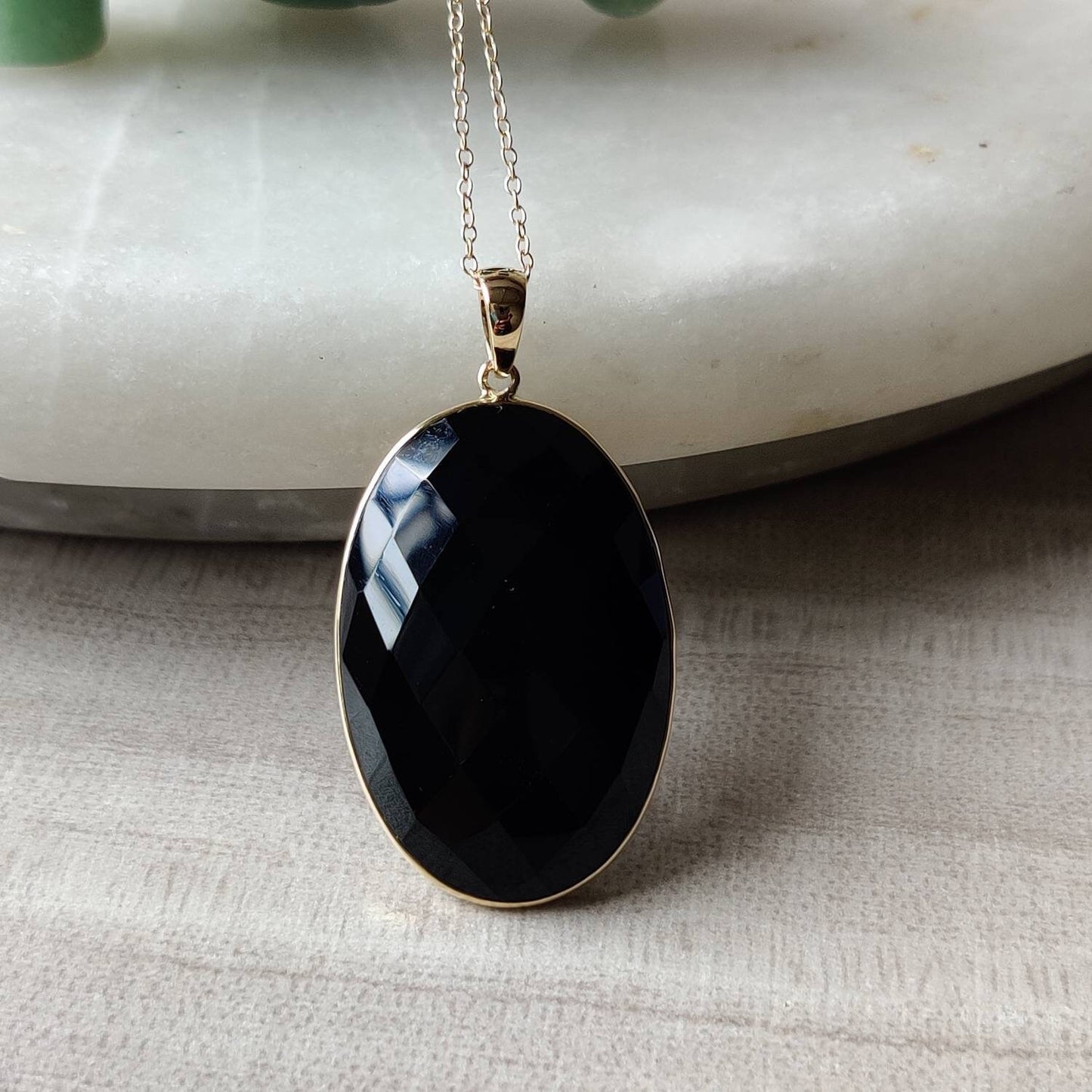 Natural Black Onyx Pendant, 14K Solid Yellow Gold Black Onyx Pendant, December Birthstone, Christmas Gift, Bezel Pendant, Onyx Jewelry