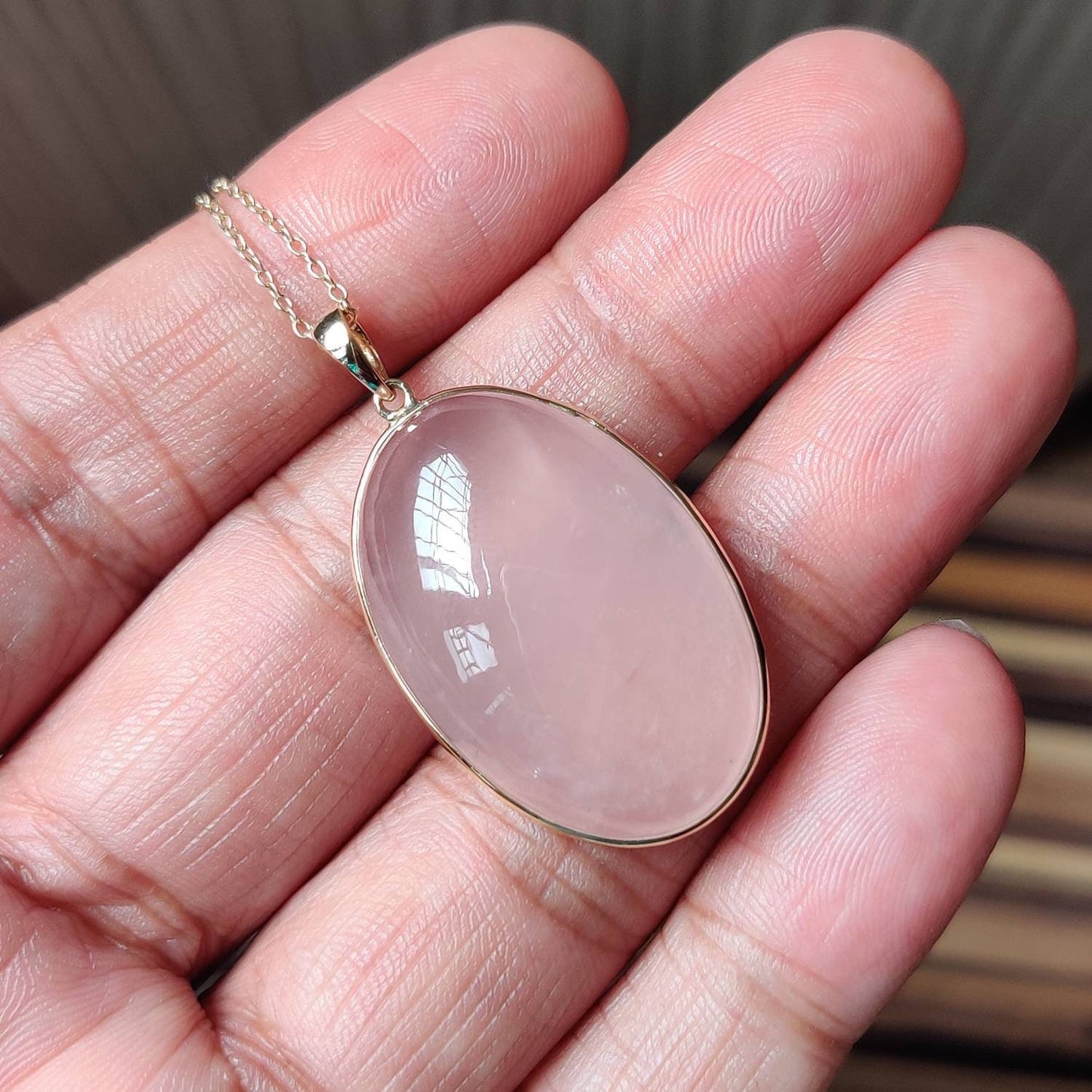 Natural Rose Quartz Pendant, 14K Solid Yellow Gold Pendant, January Birthstone Pendant, Rose Quartz Jewelry, Christmas Present