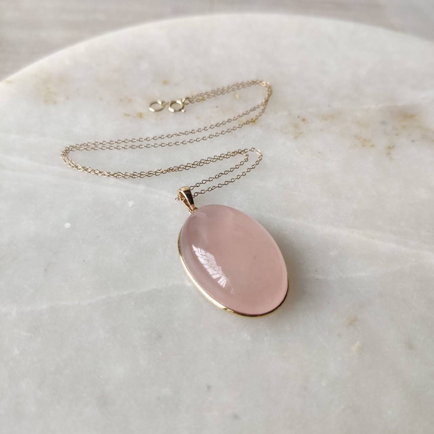 Natural Rose Quartz Pendant, 14K Solid Yellow Gold Pendant, January Birthstone Pendant, Rose Quartz Jewelry, Christmas Present