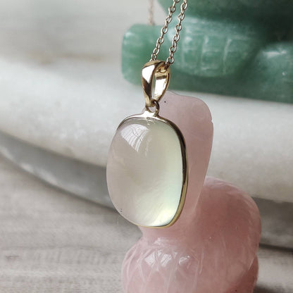 Natural Prehnite Pendant, 14K Solid Gold Prehnite Pendant, Solid Gold Pendant, May June Birthstone, Prehnite Bezel Pendant, Christmas Gift