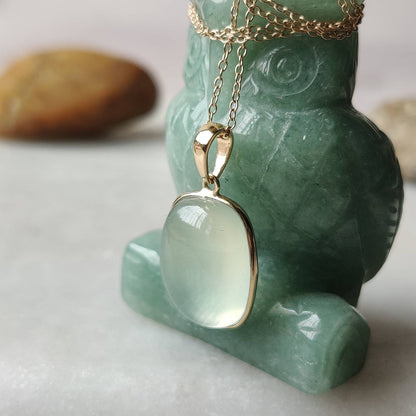 Natural Prehnite Pendant, 14K Solid Gold Prehnite Pendant, Solid Gold Pendant, May June Birthstone, Prehnite Bezel Pendant, Christmas Gift