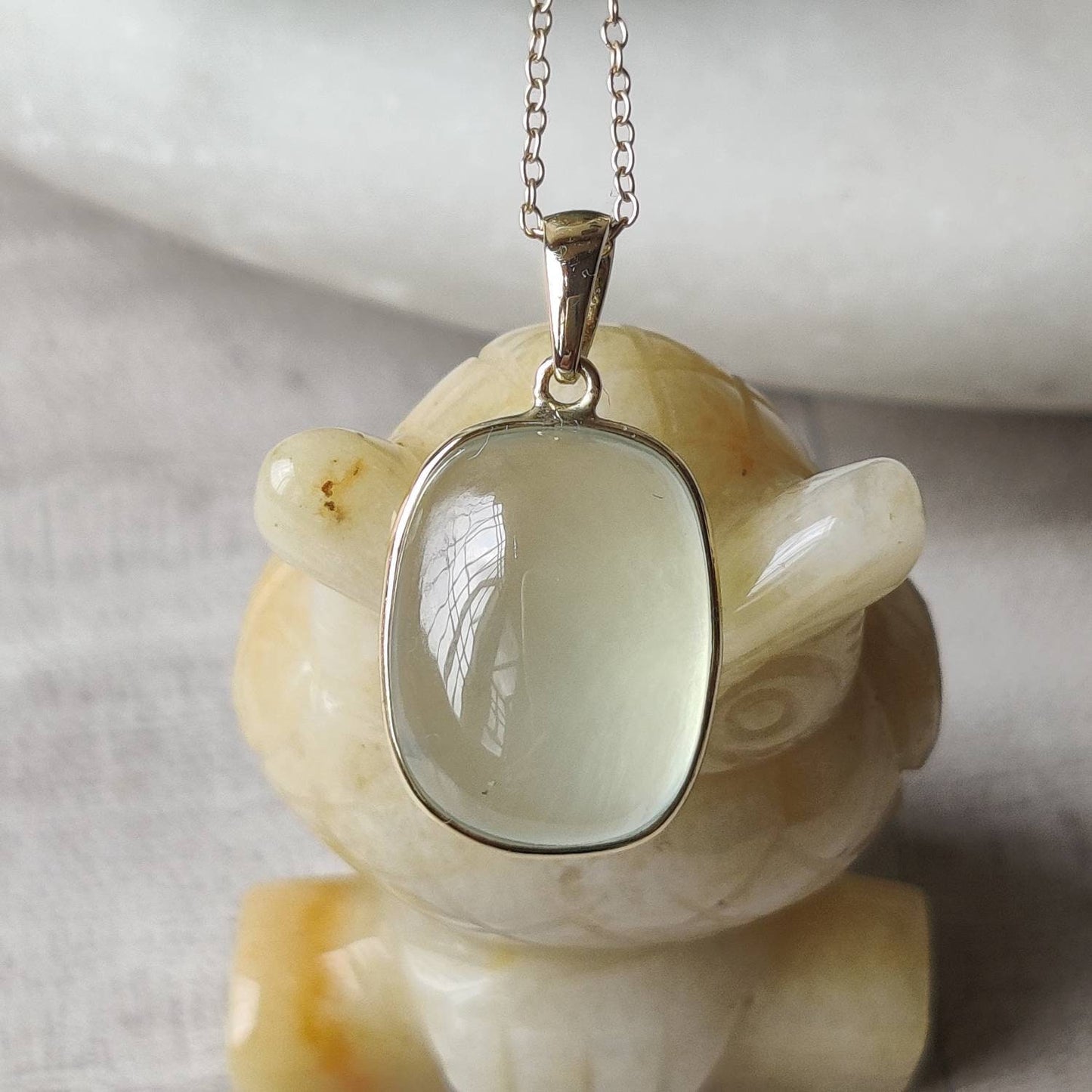 Natural Prehnite Pendant, 14K Solid Gold Prehnite Pendant, Solid Gold Pendant, May June Birthstone, Prehnite Bezel Pendant, Christmas Gift