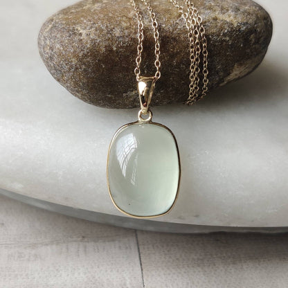 Natural Prehnite Pendant, 14K Solid Gold Prehnite Pendant, Solid Gold Pendant, May June Birthstone, Prehnite Bezel Pendant, Christmas Gift