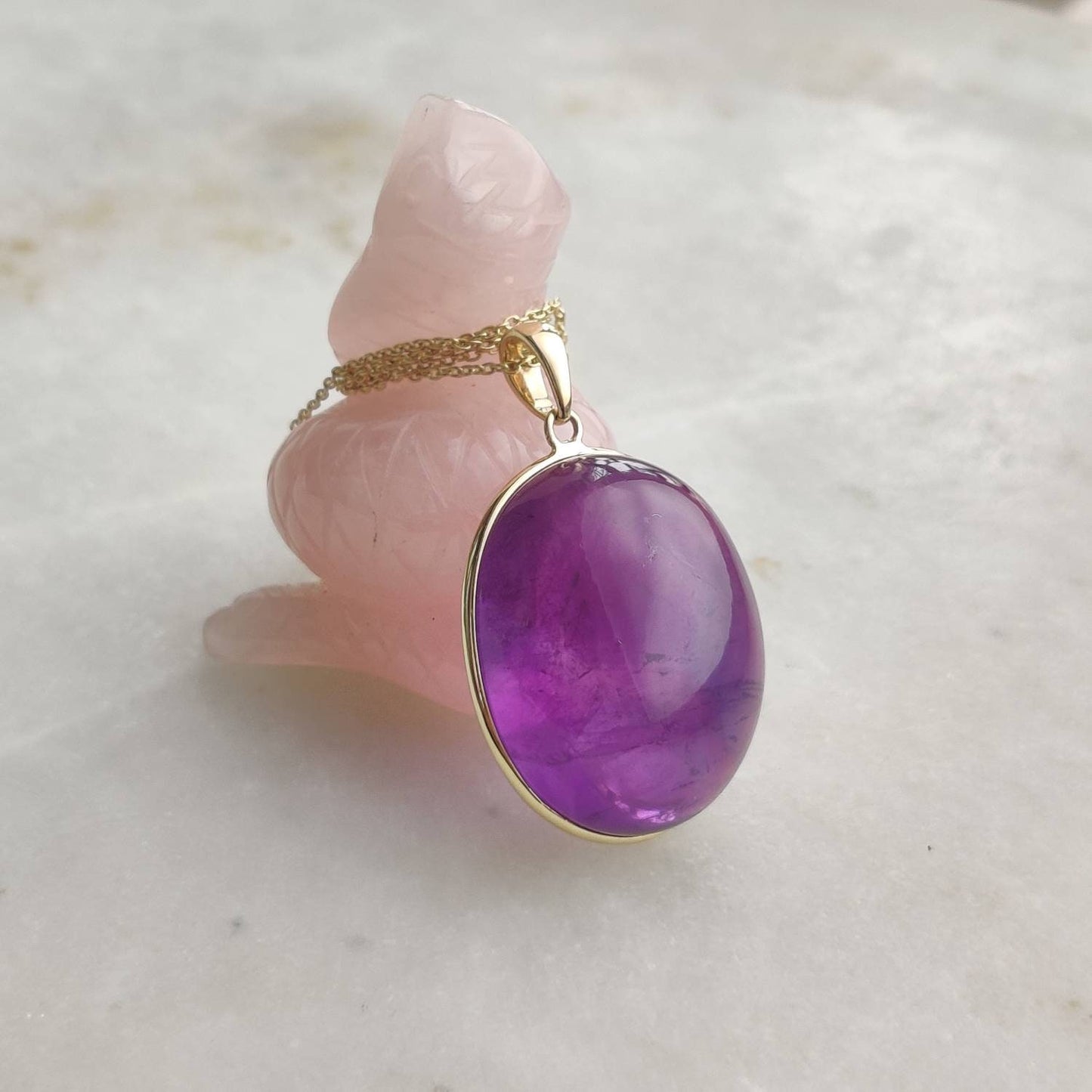 Natural Purple Amethyst Pendant, 14K Solid Gold Purple Amethyst Pendant, Solid Gold Oval Bezel Pendant, February Birthstone, Christmas Gift