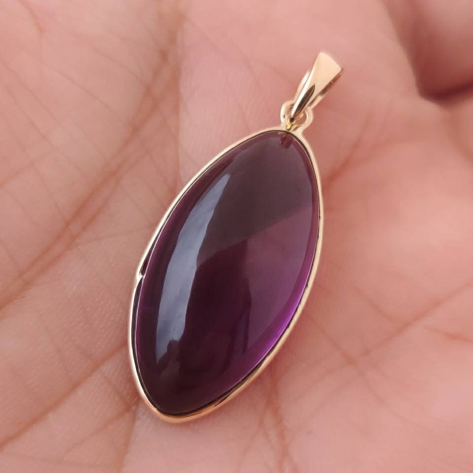 Natural Purple Amethyst Pendant, 14K Solid Gold Purple Amethyst Pendant, Solid Gold Bezel Pendant, February Birthstone, Christmas Gift