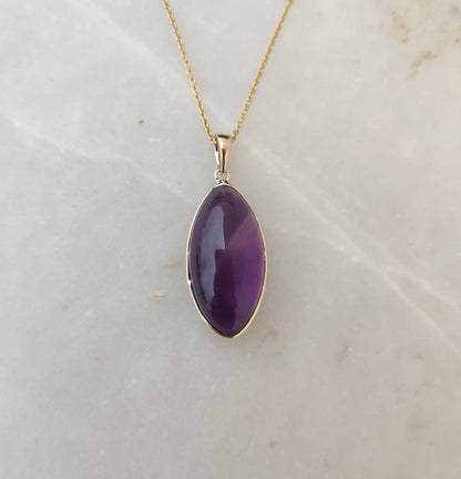 Natural Purple Amethyst Pendant, 14K Solid Gold Purple Amethyst Pendant, Solid Gold Bezel Pendant, February Birthstone, Christmas Gift