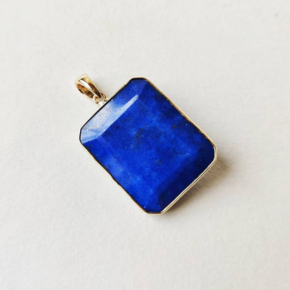 Natural Lapis Lazuli Pendant, 14K Solid Yellow Gold Pendant, Lapis Bezel Set Pendant, September Birthstone Pendant, Christmas Present