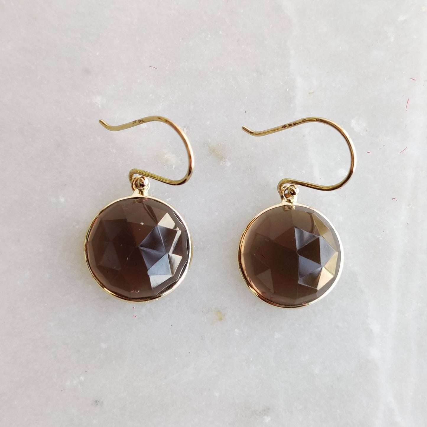 Natural Smoky Quartz Earrings, 14K Solid Yellow Gold Earrings, June Birthstone Earrings, Quartz Drop Earrings, Christmas Present