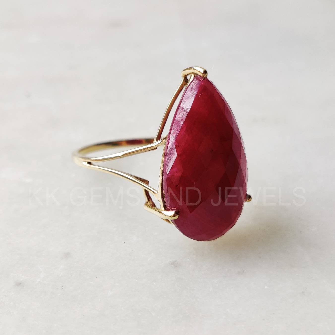 Natural Ruby Ring, 14K Solid Yellow Gold Ruby Ring, Engagement Ring, Minimalist Jewelry, Ruby Jewelry, July Birthstone, Anniversary Gift