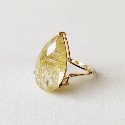 Natural Golden Rutile Ring, 14K Solid Gold Ring, 14k Gold Golden Rutile Ring, Engagement Ring, Minimalist Jewelry, Venus Hair Stone