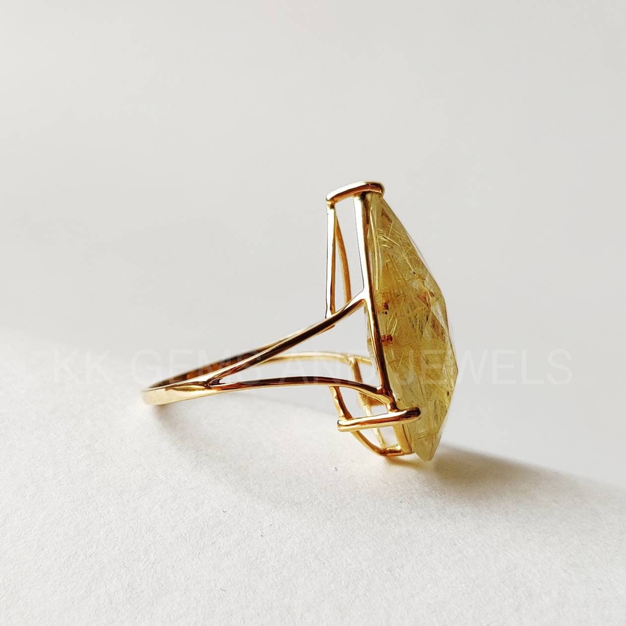 Natural Golden Rutile Ring, 14K Solid Gold Ring, 14k Gold Golden Rutile Ring, Engagement Ring, Minimalist Jewelry, Venus Hair Stone