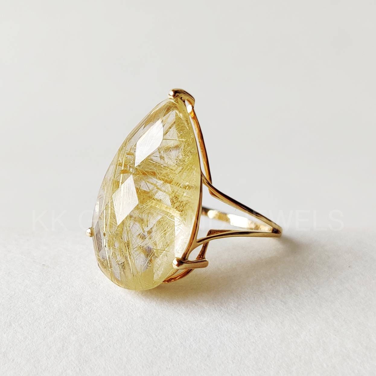 Natural Golden Rutile Ring, 14K Solid Gold Ring, 14k Gold Golden Rutile Ring, Engagement Ring, Minimalist Jewelry, Venus Hair Stone