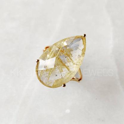 Natural Golden Rutile Ring, 14K Solid Gold Ring, 14k Gold Golden Rutile Ring, Engagement Ring, Minimalist Jewelry, Venus Hair Stone