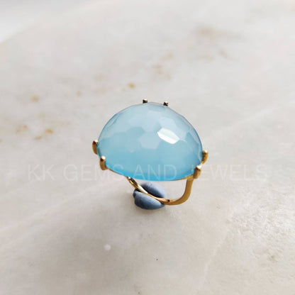 Natural Blue Chalcedony Ring, 14K Solid Gold Ring, 14K Gold Blue Chalcedony Ring, March Birthstone, Blue Chalcedony Jewelry, Christmas Gift