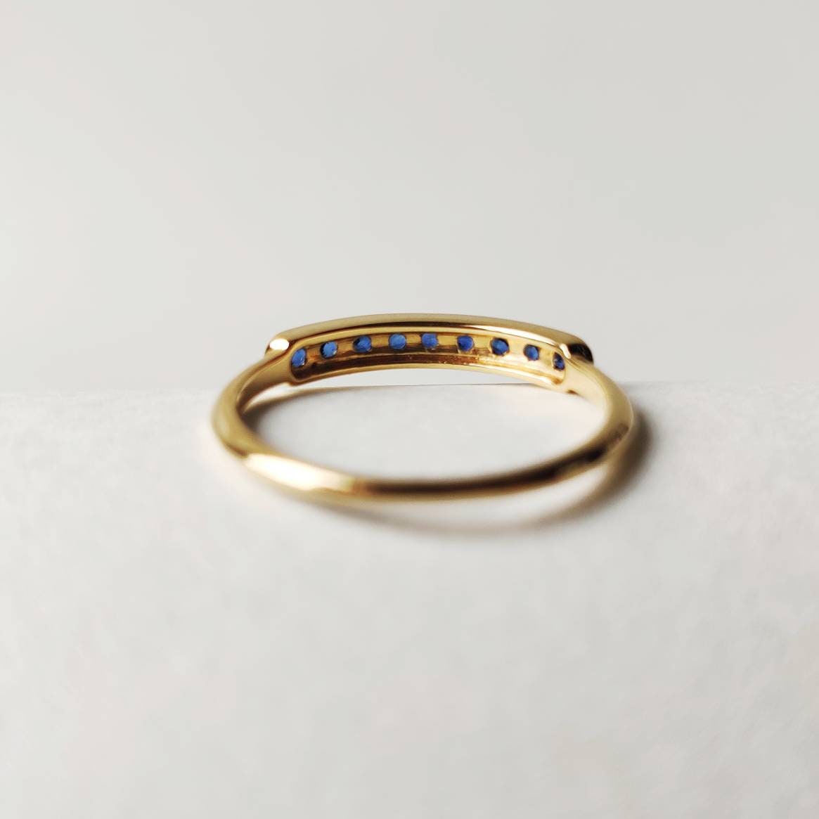 Natural Blue Sapphire Ring, 14K Solid Yellow Gold Ring Blue Sapphire Ring, Engagement Ring, Half Eternity Band, September Birthstone