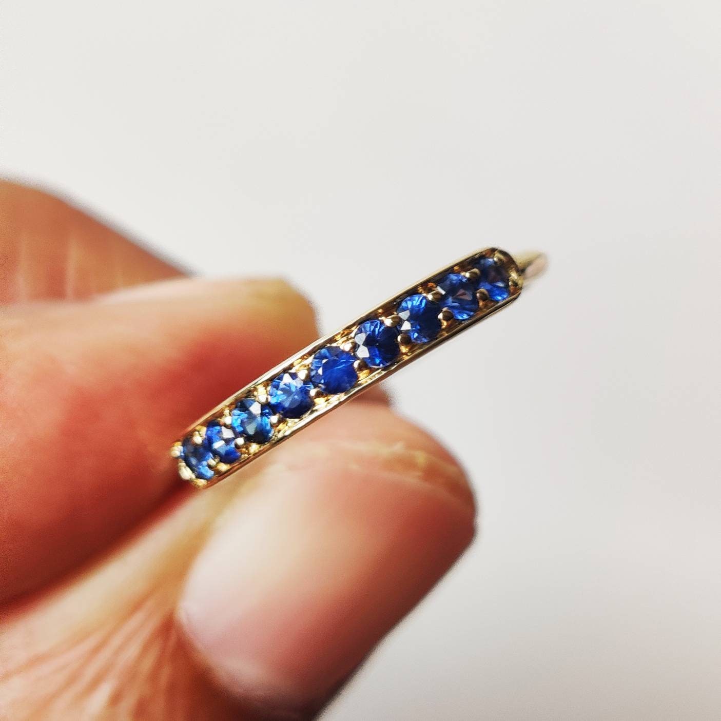 Natural Blue Sapphire Ring, 14K Solid Yellow Gold Ring Blue Sapphire Ring, Engagement Ring, Half Eternity Band, September Birthstone