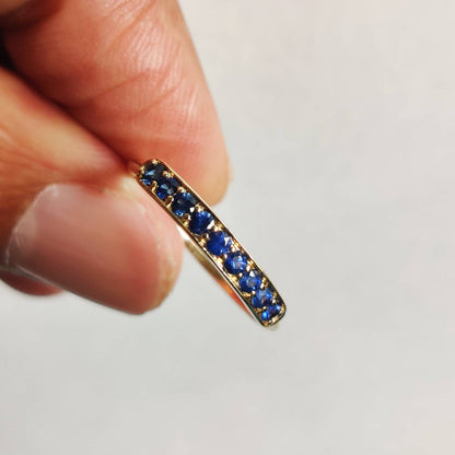 Natural Blue Sapphire Ring, 14K Solid Yellow Gold Ring Blue Sapphire Ring, Engagement Ring, Half Eternity Band, September Birthstone