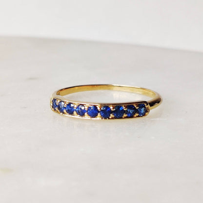 Natural Blue Sapphire Ring, 14K Solid Yellow Gold Ring Blue Sapphire Ring, Engagement Ring, Half Eternity Band, September Birthstone