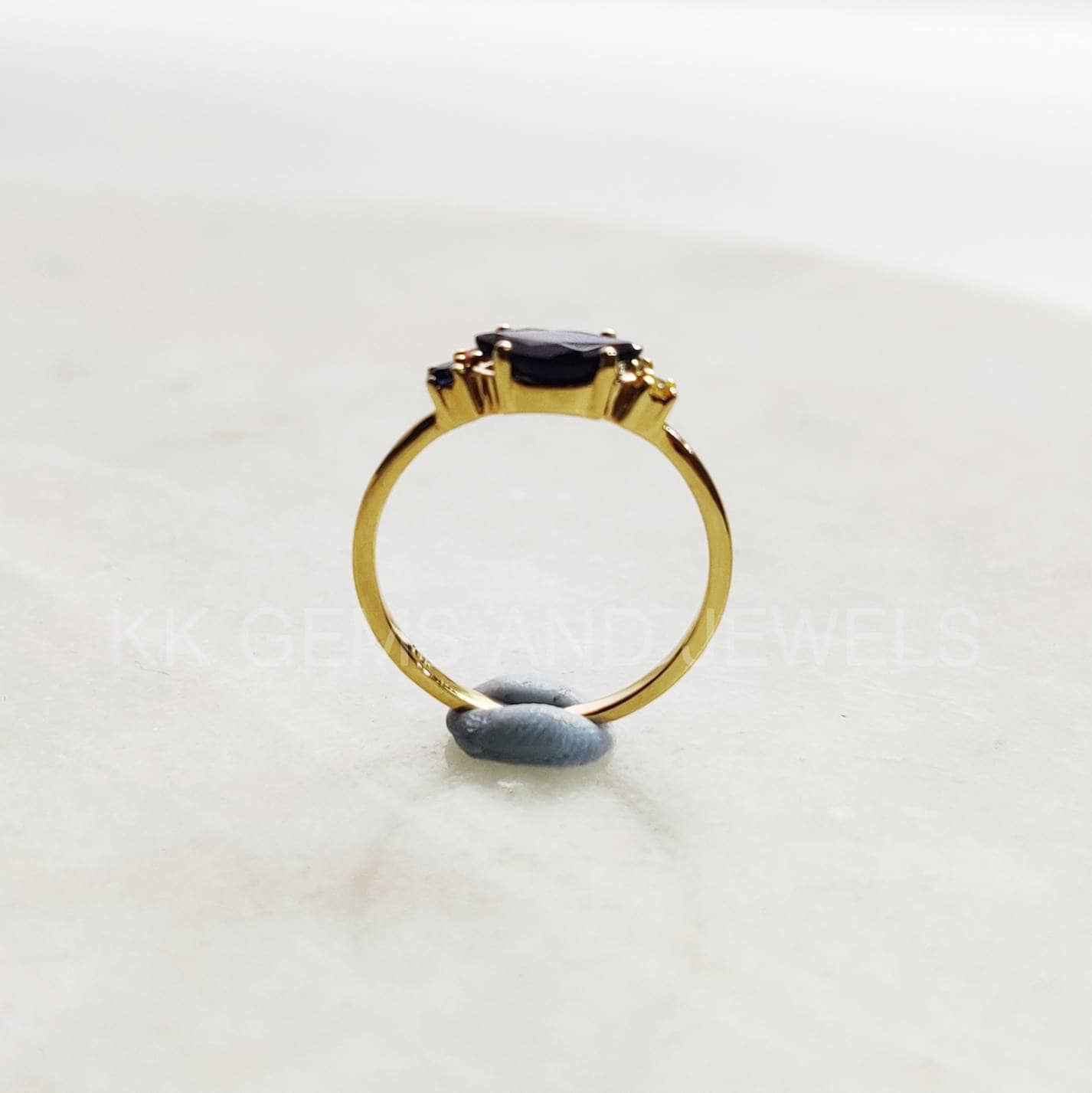 Natural Blue Sapphire 14K Solid Yellow Gold Ring, 14K Gold Blue Sapphire Multi Sapphire Ring, Christmas Gift, September Birthstone