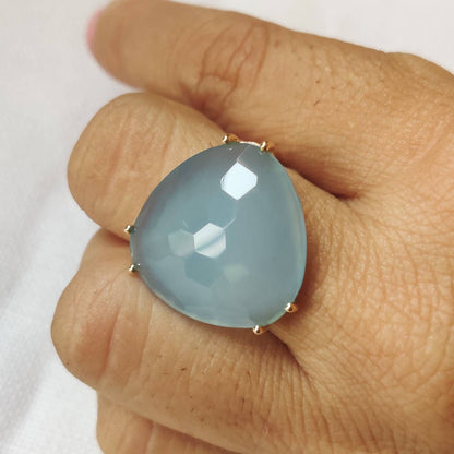 Natural Blue Chalcedony Ring, 14K Solid Gold Ring, 14K Gold Blue Chalcedony Ring, March Birthstone, Blue Chalcedony Jewelry, Christmas Gift