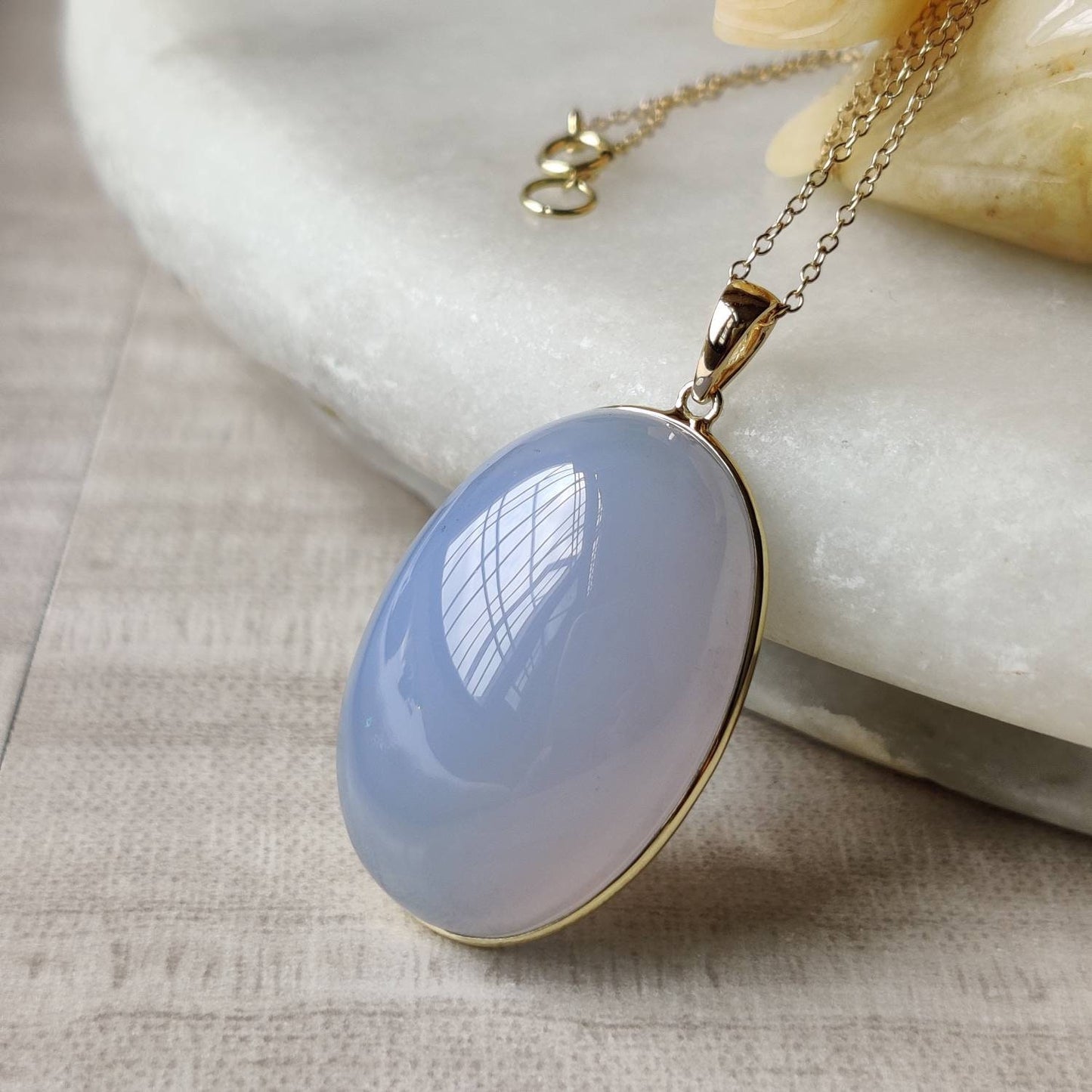 Natural Blue Chalcedony Pendant, 14K Solid Gold Chalcedony Pendant, Solid Gold Chalcedony Pendant Necklace, March Birthstone, Christmas Gift