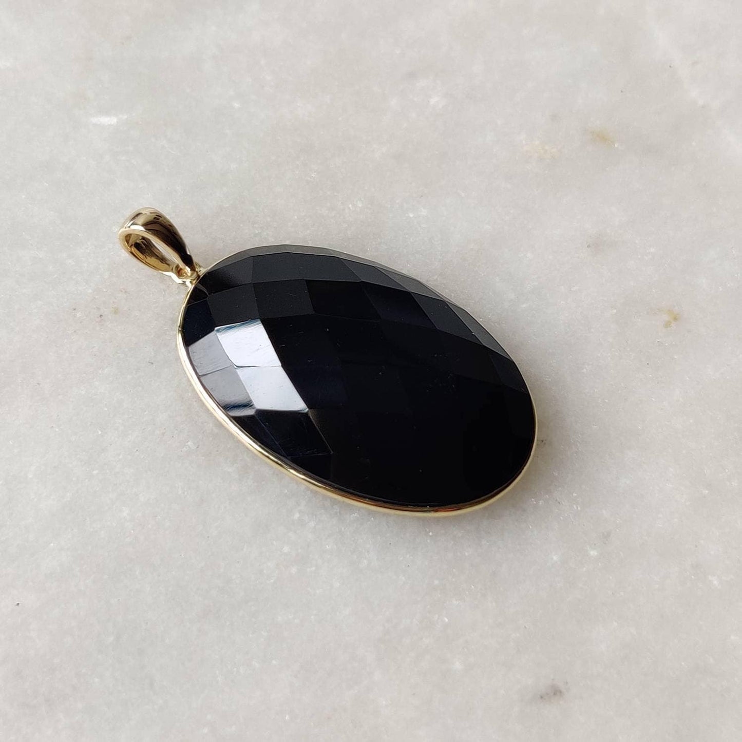 Natural Black Onyx Pendant, 14K Solid Yellow Gold Black Onyx Pendant, December Birthstone, Christmas Gift, Bezel Pendant, Onyx Jewelry