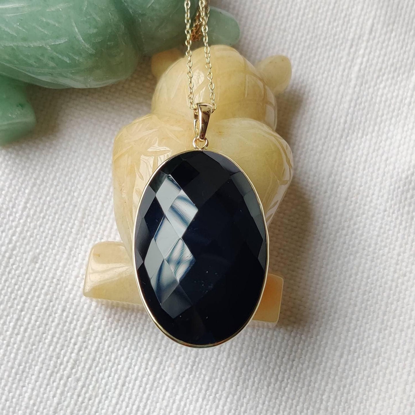 Natural Black Onyx Pendant, 14K Solid Yellow Gold Black Onyx Pendant, December Birthstone, Christmas Gift, Bezel Pendant, Onyx Jewelry