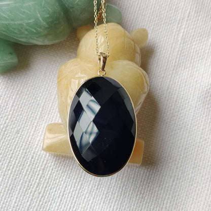 Natural Black Onyx Pendant, 14K Solid Yellow Gold Black Onyx Pendant, December Birthstone, Christmas Gift, Bezel Pendant, Onyx Jewelry