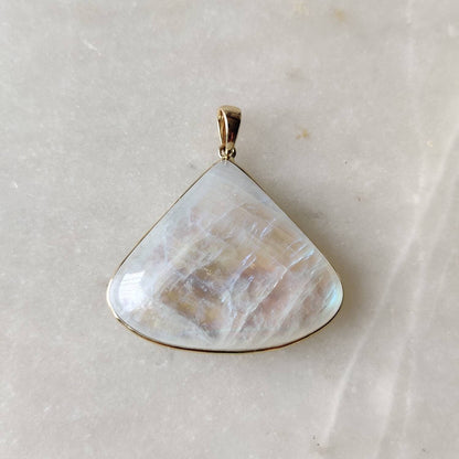 Rainbow Moonstone Necklace, Rainbow Moonstone 14K Solid Yellow Gold Pendant , Natural Rainbow Moonstone Gold Jewelry, June Birthstone