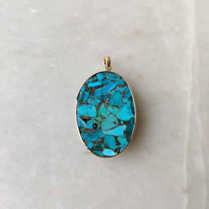 Natural Turquoise Pendant, 14K Solid Gold Turquoise Pendant, Solid Gold Pendant Necklace, December Birthstone, Bezel Pendant, Christmas Gift