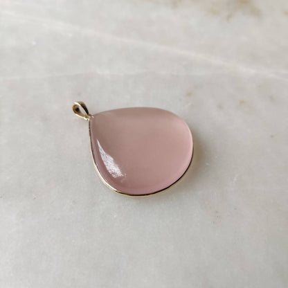 Natural Rose Quartz Pendant, 14K Solid Gold Rose Quartz Pendant, Solid Gold Pendant, January Birthstone, Bezel Pendant, Christmas Gift