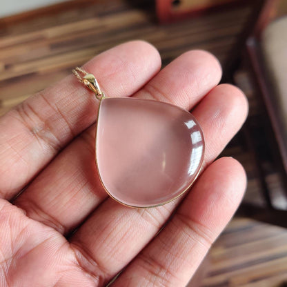 Natural Rose Quartz Pendant, 14K Solid Gold Rose Quartz Pendant, Solid Gold Pendant, January Birthstone, Bezel Pendant, Christmas Gift