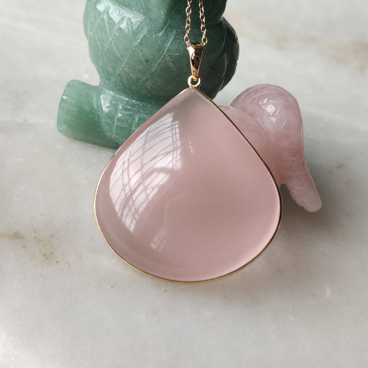 Natural Rose Quartz Pendant, 14K Solid Gold Rose Quartz Pendant, Solid Gold Pendant, January Birthstone, Bezel Pendant, Christmas Gift