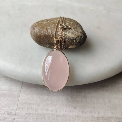 Natural Rose Quartz Pendant, 14K Solid Yellow Gold Pendant, January Birthstone Pendant, Rose Quartz Jewelry, Christmas Present